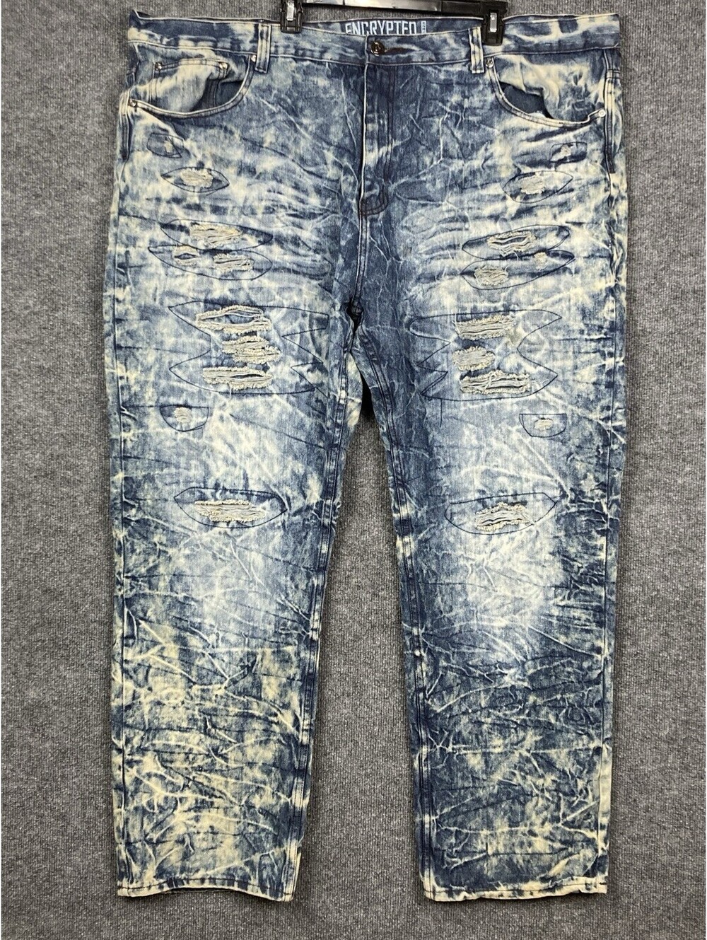 Encrypted Mens Size 50 Carter Fit Distressed Grunge Acid Wash Denim Jeans